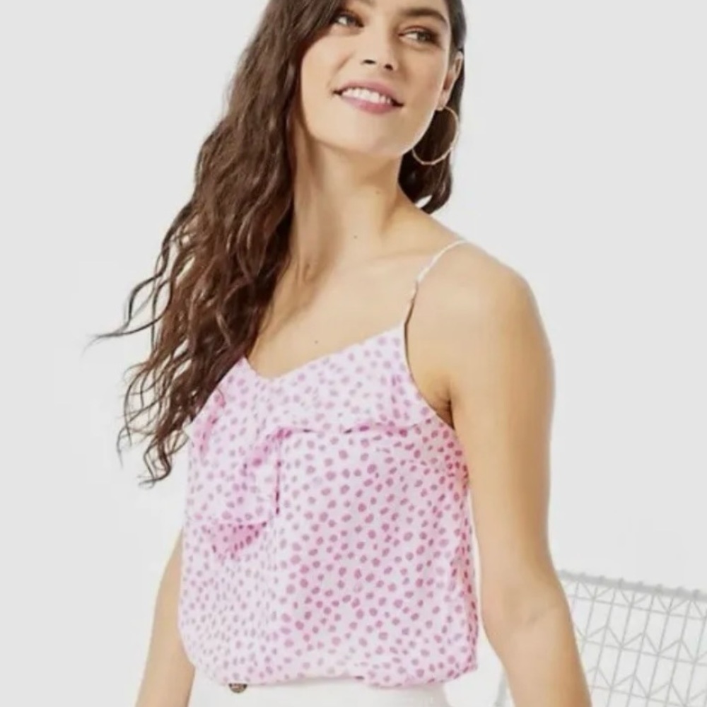 NWOT LILLY PULITZER KARMEN RUFFLE CAMI TOP IN PROSECCO PINK LILLY DOT INVERSE M